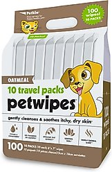Petkin Oatmeal Travel Pack Vanilla Scented Dog & Cat Wipes, 100 count
