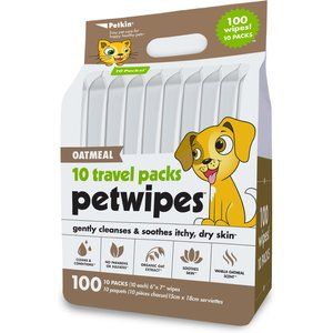 Petkin Oatmeal Travel Pack Vanilla Scented Dog & Cat Wipes, 100 count