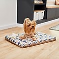 Frisco Velvet Tan & Blue Novelty Paw Print Reversible Orthopedic Dog Crate Mat, 30-in