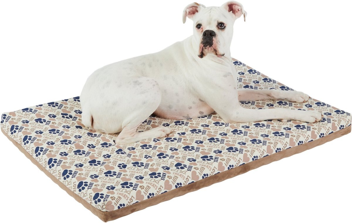 FRISCO Velvet Tan & Blue Novelty Paw Print Reversible Orthopedic Dog