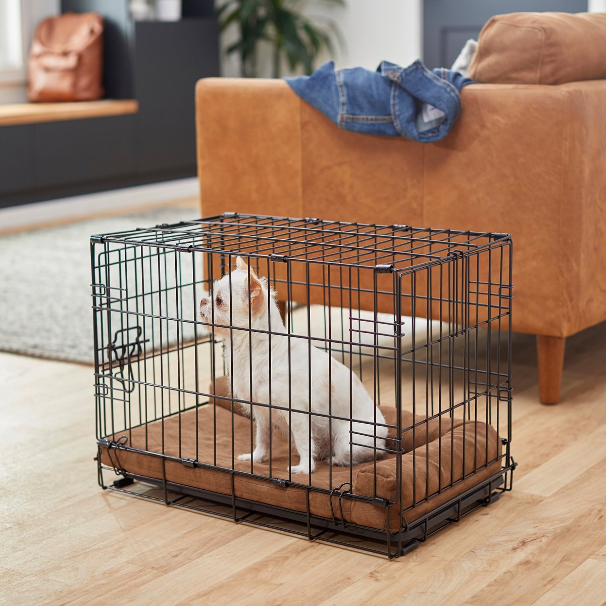 FRISCO Corner Bolster Orthopedic Dog Crate Mat, Brown, 54in