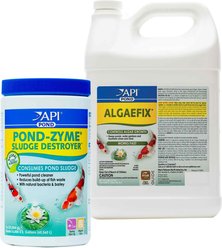 API Pond Algaefix Algae Control Solution, 1-gal bottle & API Pond-Zyme Sludge Destroyer Pond Sludge Remover, 16-oz bottle