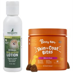 DERMagic Skin Rescue Lotion, 4-oz & Zesty Paws Omega Skin & Coat Soft Chews with Omega 3, 6, & 9 Bacon Flavor Dog Supplement, 90 count