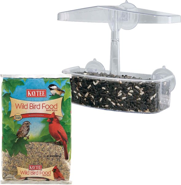 Droll Yankees Observer Window Bird Feeder, 7-in & Kaytee Basic Blend Wild Bird Food, 20-lb bag slide 1 of 4