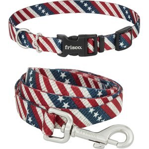 Frisco American Flag  Dog Leash, Medium: 6-ft long, 3/4-in wide & Frisco American Flag Dog Collar, Medium: 14 to 20-in neck, 3/4-in wide