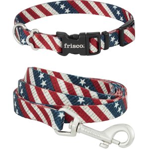 Frisco American Flag Dog Leash, Small: 6-ft long, 5/8-in wide & Frisco American Flag Dog Collar, Small: 10 to 14-in neck, 5/8-in wide