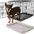 Frisco Fold & Carry Double Door Collapsible Wire Dog Crate, 30 inch & Frisco Gray Basket Weave Dog Crate Mat, 30-in