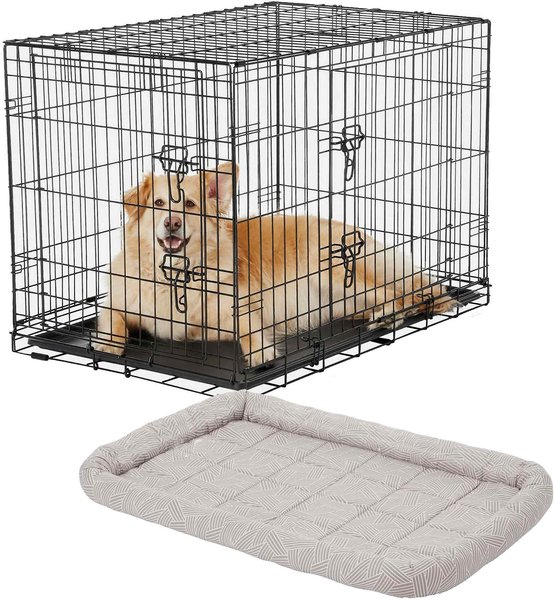 Frisco Fold & Carry Double Door Collapsible Wire Dog Crate, 36 inch & Frisco Gray Basket Weave Dog Crate Mat, 36-in slide 1 of 5