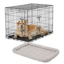 Frisco Fold & Carry Double Door Collapsible Wire Dog Crate, 36 inch & Frisco Gray Basket Weave Dog Crate Mat, 36-in