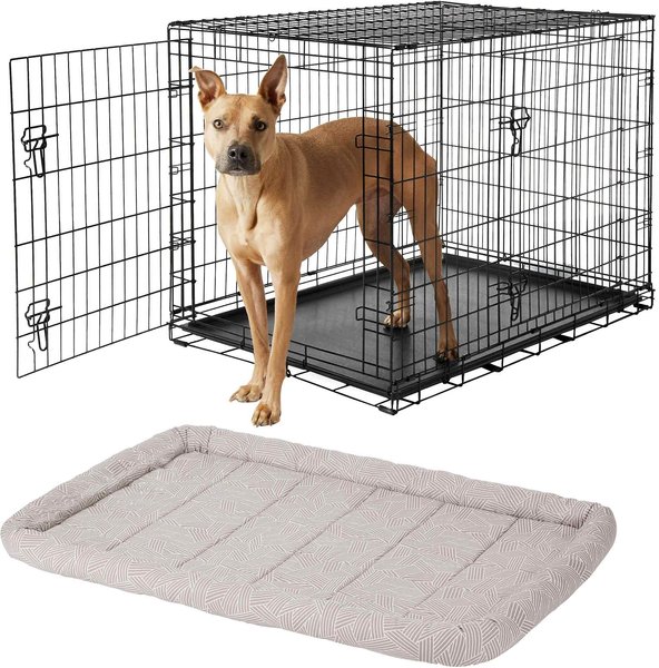 Frisco Fold & Carry Double Door Collapsible Wire Dog Crate, 42 inch & Frisco Gray Basket Weave Dog Crate Mat, 42-in slide 1 of 5