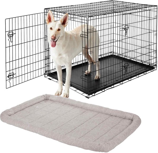 Frisco Fold & Carry Double Door Collapsible Wire Dog Crate, 48 inch & Frisco Gray Basket Weave Dog Crate Mat, 48-in slide 1 of 5