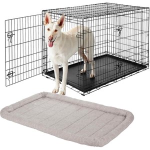 Frisco Fold & Carry Double Door Collapsible Wire Dog Crate, 48 inch & Frisco Gray Basket Weave Dog Crate Mat, 48-in