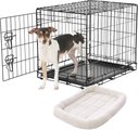 Bundle: Fold & Carry Single Door Collapsible Wire Dog Crate + Quilted Crate Mat, Ivory