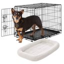 Frisco Fold & Carry Single Door Collapsible Wire Dog Crate, 30 inch & Frisco Quilted Dog Crate Mat, Ivory, 30-in
