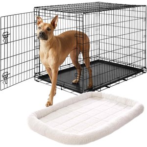 Frisco Fold & Carry Single Door Collapsible Wire Dog Crate, 42 inch & Frisco Quilted Dog Crate Mat, Ivory, 42-in
