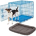 Frisco Fold & Carry Single Door Collapsible Wire Dog Crate, Blue, 24 inch & Frisco Quilted Plush Dog Crate Mat, Gray, 24-in