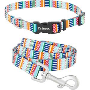 Frisco Geo Graphic Print Dog Leash, Medium: 4-ft long, 3/4-in wide & Frisco Geo Graphic Print Dog Collar, Medium: 14 to 20-in neck, 3/4-in wide