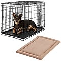 Frisco Heavy Duty Fold & Carry Double Door Collapsible Wire Dog Crate, 30 inch & Frisco Micro Terry Dog Crate Mat, Taupe, 30-in