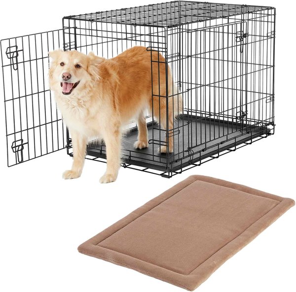 Frisco Heavy Duty Fold & Carry Double Door Collapsible Wire Dog Crate, 36 inch & Frisco Micro Terry Dog Crate Mat, Taupe, 36-in slide 1 of 5