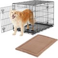 Frisco Heavy Duty Fold & Carry Double Door Collapsible Wire Dog Crate, 36 inch & Frisco Micro Terry Dog Crate Mat, Taupe, 36-in