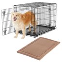 Frisco Heavy Duty Fold & Carry Double Door Collapsible Wire Dog Crate, 36 inch & Frisco Micro Terry Dog Crate Mat, Taupe, 36-in