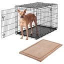 Frisco Heavy Duty Fold & Carry Double Door Collapsible Wire Dog Crate, 42 inch & Frisco Micro Terry Dog Crate Mat, Taupe, 42-in