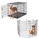 Frisco Heavy Duty Fold & Carry Double Door Collapsible Wire Dog Crate, 42 inch & Frisco Wire Dog Exercise Pen with Step-Through Door, Black, 42-in