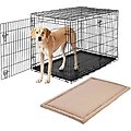 Frisco Heavy Duty Fold & Carry Double Door Collapsible Wire Dog Crate, 48 inch & Frisco Micro Terry Dog Crate Mat, Taupe, 48-in