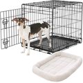 Frisco Heavy Duty Fold & Carry Single Door Collapsible Wire Dog Crate, 24 inch & Frisco Quilted Dog Crate Mat, Ivory, 24-in