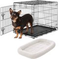 Frisco Heavy Duty Fold & Carry Single Door Collapsible Wire Dog Crate, 30 inch & Frisco Quilted Dog Crate Mat, Ivory, 30-in