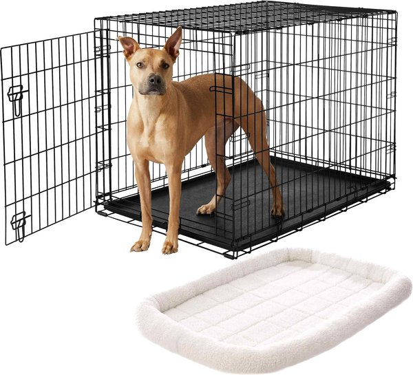 Frisco Heavy Duty Fold & Carry Single Door Collapsible Wire Dog Crate, 42 inch & Frisco Quilted Dog Crate Mat, Ivory, 42-in slide 1 of 5