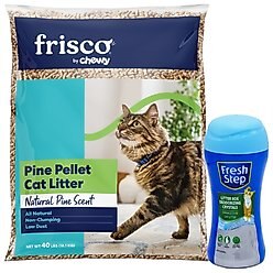 Fresh Step Fresh Scent Cat Litter Deodorizing Crystals, 15-oz bottle & Frisco Pine Pellet Unscented Non-Clumping Wood Cat Litter, 40-lb bag