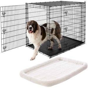 Frisco XX-Large Heavy Duty Double Door Wire Dog Crate, 54 inch & Frisco Quilted Dog Crate Mat, Ivory, 54-in