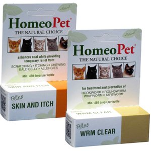 HomeoPet Feline Skin & Itch Cat Supplement, 450 drops & HomeoPet Feline WRM Clear Cat Supplement, 450 drops