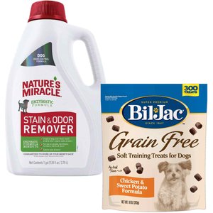 Nature's Miracle Dog Enzymatic Stain & Odor Remover, 1-gal bottle & Bil-Jac Grain-Free Chicken & Sweet Potato Training Dog Treats, 10-oz bag