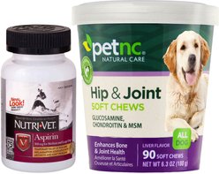 Nutri-Vet Aspirin for Medium & Large Dogs Chewables & PetNC Natural Care Hip & Joint Mobility Support Soft Chews Dog Supplement