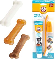 Nylabone Puppy Chew Starter Kit Triple Pack Puppy Chew Toy & Arm & Hammer Dental Fresh Breath Enzymatic Dog Toothpaste & Brush Kit