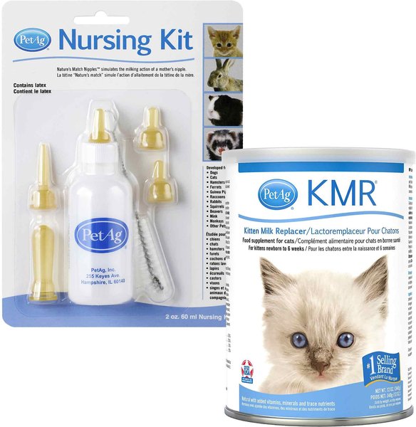 PetAg Complete Nursing Kit, 2-oz bottle & PetAg KMR Kitten Milk Replacer Powder, 12-oz can slide 1 of 5