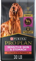 PetHonesty Allergy Relief Snacks Immunity Strength & Digestive Health Soft Chews Dog Supplement, 90 count & Purina Pro Plan Focus Adult Sensitive Skin & Stomach Salmon & Rice Formula Dry Dog Food, 30-lb bag slide 2 of 9