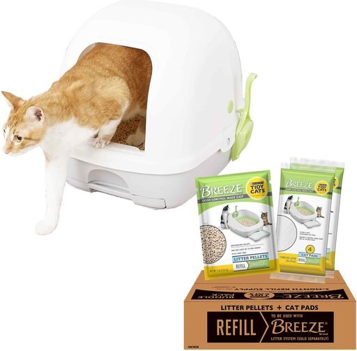 Tidy Cats Breeze Hooded Cat Litter Box System & Tidy Cats Breeze Cat Pads & Litter Pellets Bundle Pack