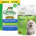 Tomlyn Laxatone Hairball Remedy Chicken Flavor Cat Chews, 60 count & Greenies Feline SmartBites Healthy Indoor Tuna Flavor Cat Treats, 4.6-oz bag