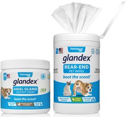 Vetnique Labs Glandex Pet Wipes Cleansing & Deodorizing Anal Gland Hygienic Dog & Cat Wipes & Vetnique Labs Glandex Anal Gland Support with Pumpkin, Probiotics & Fiber Peanut Butter Soft Chews Dog Supplement