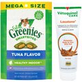 Vetoquinol Laxatone Lubricant for Hairballs Maple Flavor Cat Oral Gel, 4.25-oz tube & Greenies Feline SmartBites Healthy Indoor Tuna Flavor Cat Treats, 4.6-oz bag