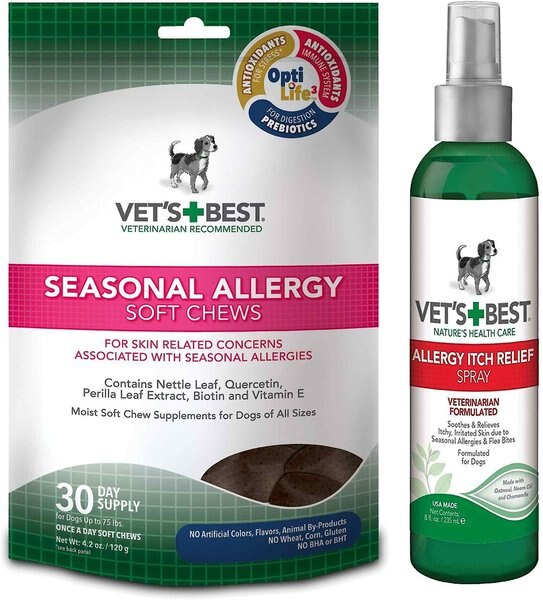 Vet's Best Seasonal Allergy Soft Chews Dog Supplement, 30 count & Vet's Best Allergy Itch Relief Spray for Dogs, 8-oz bottle slide 1 of 5