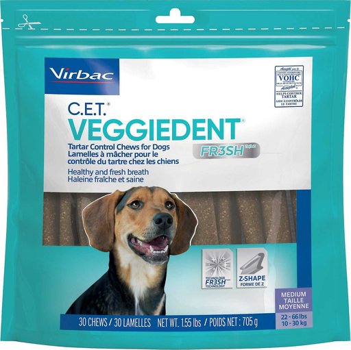 Virbac C.E.T. Enzymatic Dog & Cat Poultry Flavor Toothpaste, 70 gram & Virbac C.E.T. VeggieDent Fr3sh Tartar Control Dog Chews, Medium, 30 Count