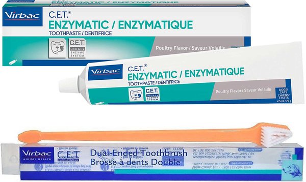 Virbac C.E.T. Enzymatic Dog & Cat Poultry Flavor Toothpaste, 70 gram & Virbac C.E.T. Dual Ended Dog & Cat Toothbrush, Color Varies slide 1 of 7