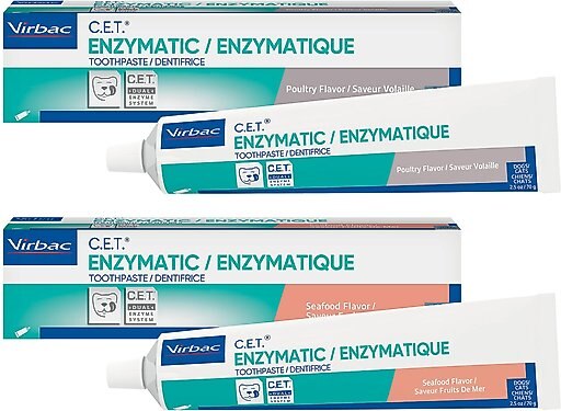 Virbac C.E.T. Enzymatic Dog & Cat Poultry Flavor Toothpaste, 70 gram & Virbac C.E.T. Tartar Control Seafood Flavor Dog & Cat Toothpaste, 70 gram