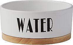 Frisco Ceramic Water Dog & Cat Bowl with Wood Base, 2 cup