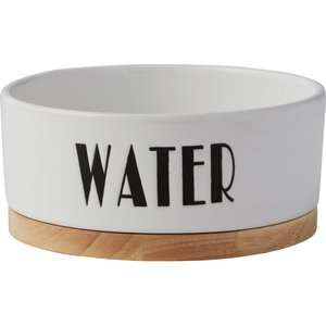 Frisco Ceramic Water Dog & Cat Bowl with Wood Base, 2 cup