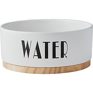 Frisco Ceramic Water Dog & Cat Bowl with Wood Base, 4 cup